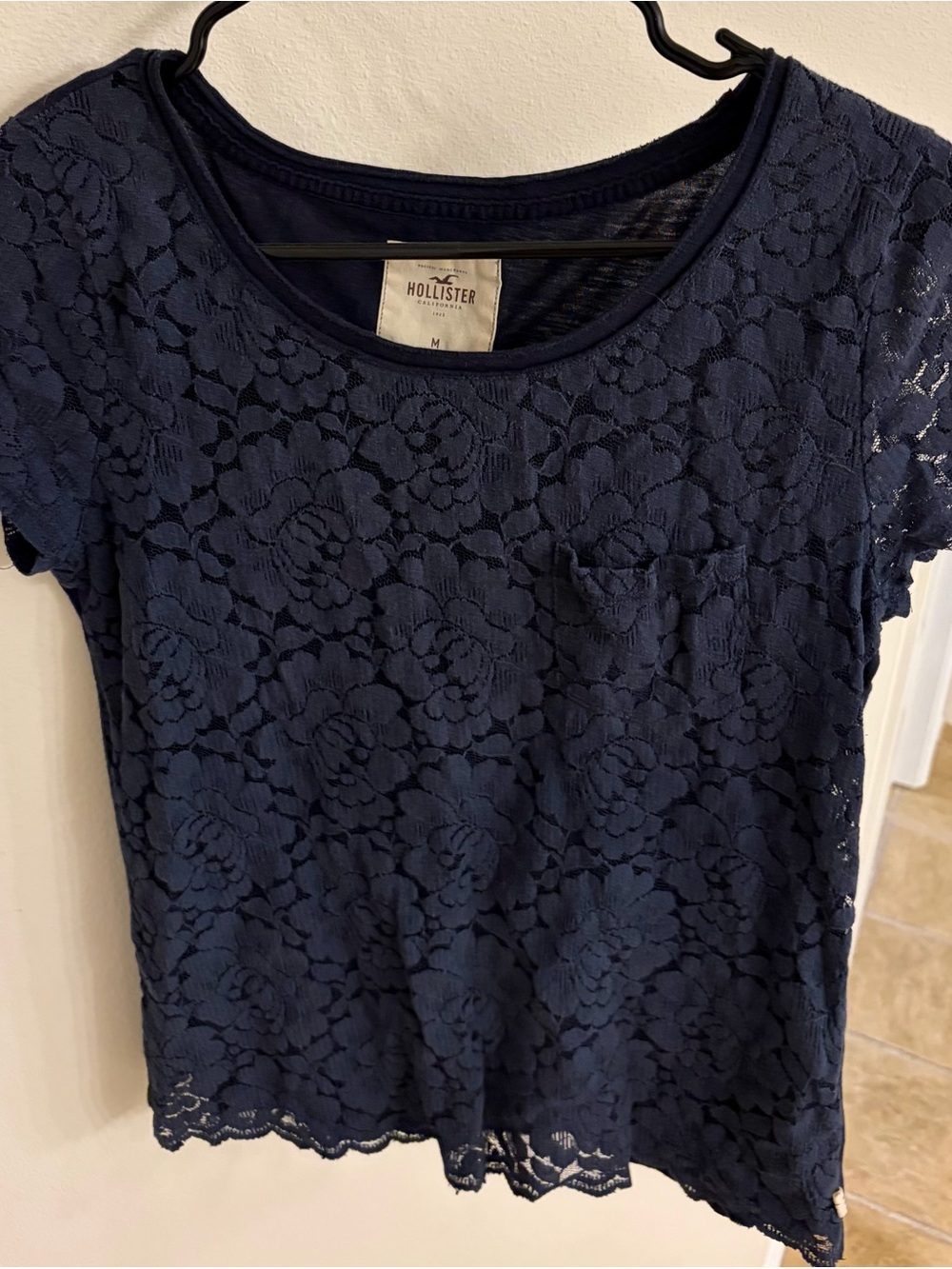 Hollister Navy Floral Lace Short Sleeve Tee